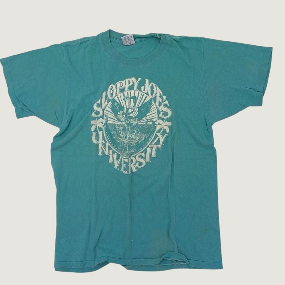 Vintage 1986 Sloppy Joes University Key West T Shirt Teal Single Stitch 80s L